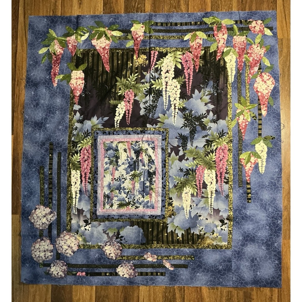 Wisteria Floral Theme Layered/Appliquéd Quilt Top  47in X 44in